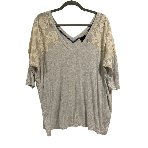 Anthro Dolan Cream Lace Shoulder Dolman Sleeve Gray Top Size S - Picture 1 of 7